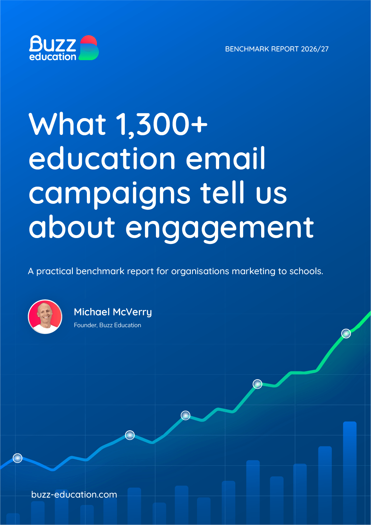 Benchmark Report 2026/27 cover — What 1,300+ education email campaigns tell us about engagement