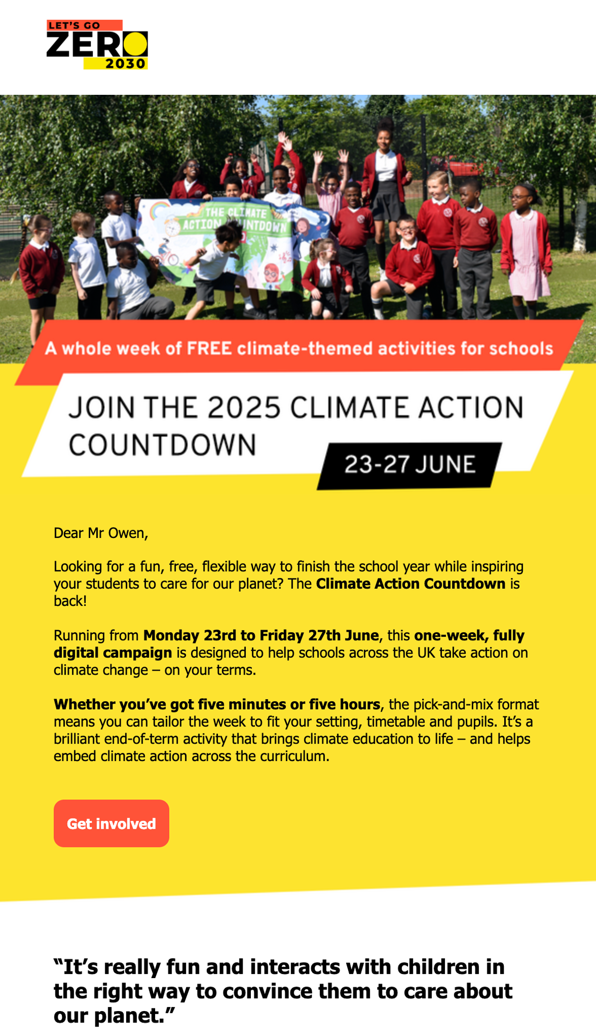 Let's Go Zero email campaign example 2