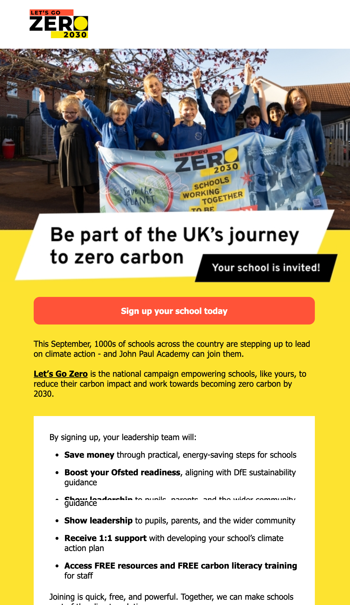 Let's Go Zero email campaign example 1