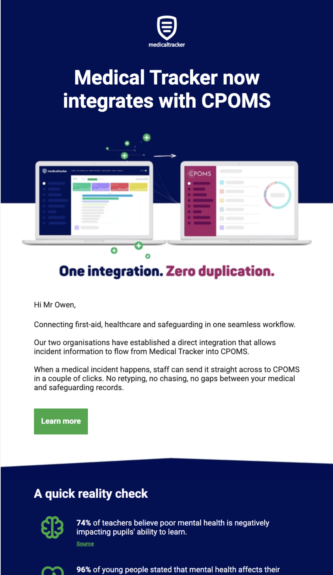 Medical Tracker email campaign example 2